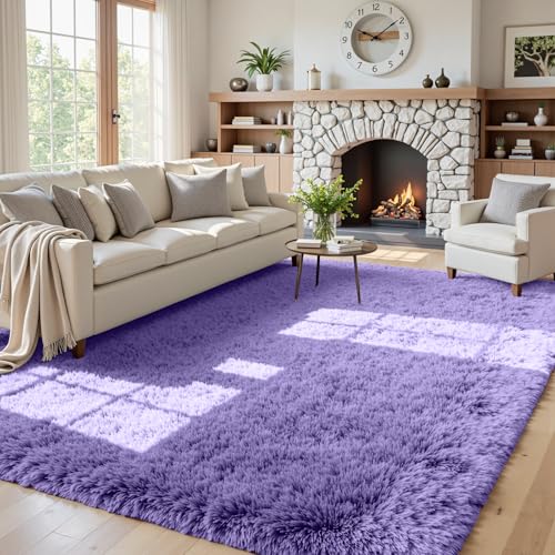 5x7 Fluffy Shag Area Rugs for Living Room Bedroom: Soft Plush Carpet Purple