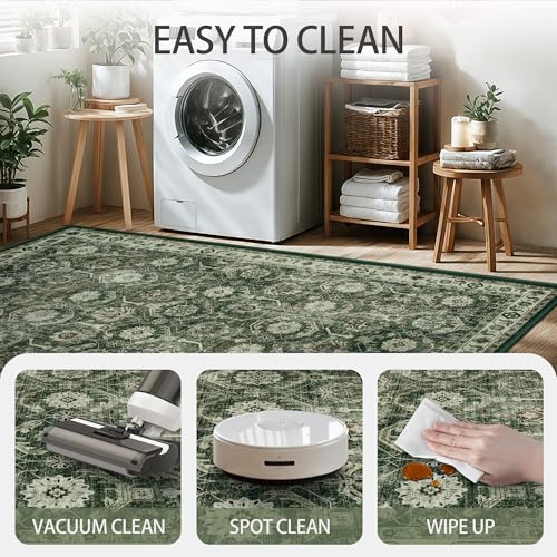 5x7 Area Rugs, Soft Non Slip Low Pile Washable Rug, Boho Modern Rug for Living Room, Bedroom, Dining Room, Sage Green