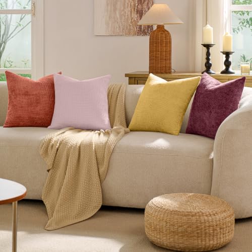 Chenille Throw Pillow Covers 18x18, Set of 4, Fall Colors