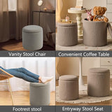 Round Ottoman with Storage Set of 2 Gray Sherpa Vanity Stool