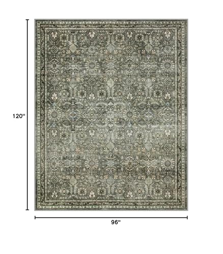 Lahome Mirae Green 8x10 Rugs for Living Room, Boho Washable Area Rugs for Bedroom, Rubber Backed Non Slip Floor Carpets for Dining Room Home Apartment, Dark Olive Green