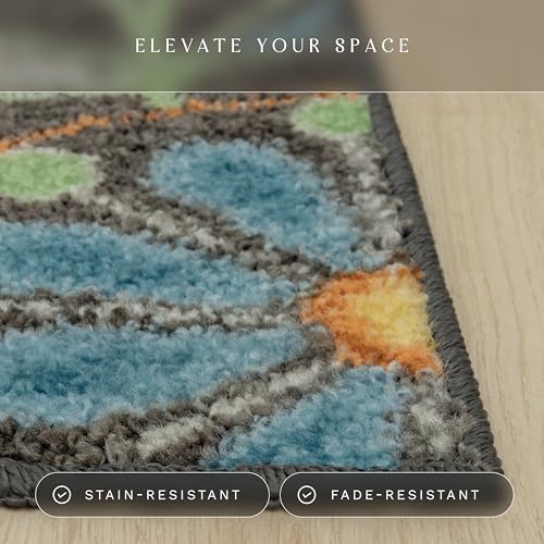 Maples Rugs Reggie Bohemian Floral Print Runner Rug, 2' x 10', Dark Grey