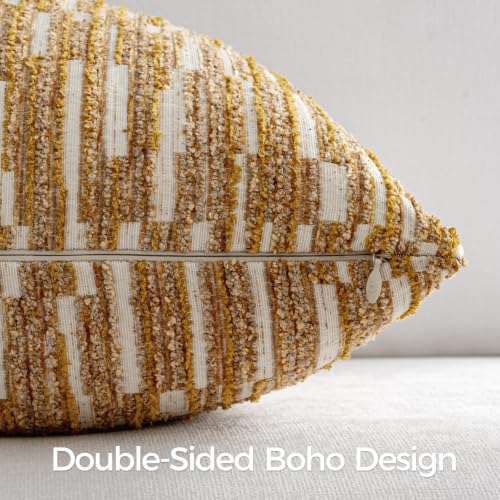 Boho Striped Decorative Throw Pillow Covers 20"X12"Set of 2 Mustard Yellow