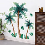 3D Removable Tropical Rainforest Wall Sticker Brown Tree Green Leaves Wall Decal DIY Peel and Stick Coconut Tree Wall Decor for Kids Girls Boys Bedroom Living Room Nursery Classroom Playroom