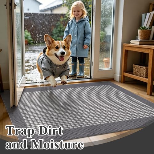 Indoor Door Mat 24" X 36" Absorbent Dog Muddy Paws Mat Low-Profile Entrance Small Runner Rug with Non-Slip Rubber Backing Machine Washable Inside Welcome Mat for Entryway,Kitchen(Grey)