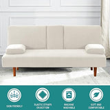 4 Pieces Stretch Futon Covers Sofa Bed Slipcover with Removable Armrests and Cupholders Covers Furniture Protector High Spandex Small Checks Jacquard Fabric (New Ivory)