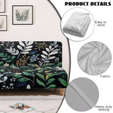 Green Leaf Pattern Armless Sofa Cover, Anti-Slip Non-Armrest Couch Cover Comfortable Futon Sofa Slipcover for 3 Cushion Couch