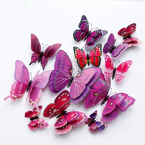 OPSEAM Butterfly Wall Decor 24/48 PCS, 3D Butterflies Stickers for Party Decorations with Magnets(Purple, 24)
