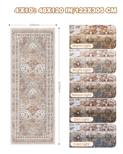 4x10 Runner Rug, Washable Hallway Runner Rug, Orange