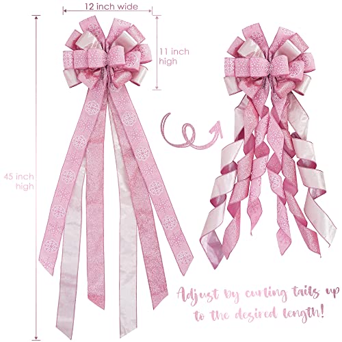 MEEDEE Pink Glitter Christmas Tree Topper - 12" Wide Velvet Bow for Christmas Tree (1 Pack)