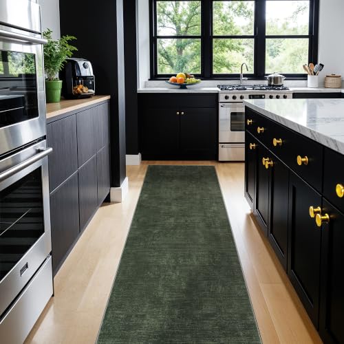 2x6 Washable Runner Rugs, Dark Green Stainproof Non-Slip for Hallway