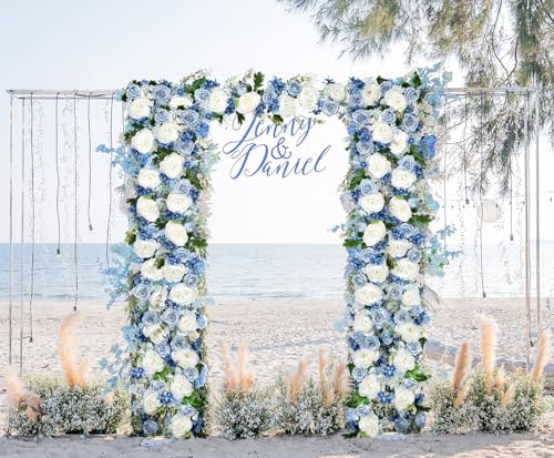 DearHouse 2Pcs Artificial Peony Flower Garland - Silk Peony Garland with Purple White Flowers for Wedding Party Table Decoration,6ft/Strand(White& Blue&Dark Blue)