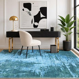 4x6 Blue Washable Area Rug Non-Slip Faux Wool Abstract Carpet