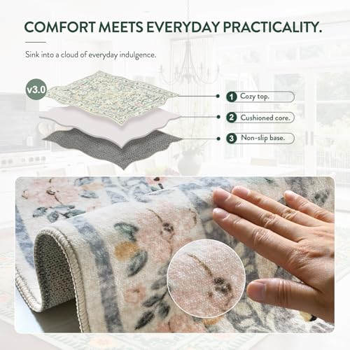 Lahome 6ft Beige Round Rug, Cream Floral Circle Babay Girls Bedroom Rug