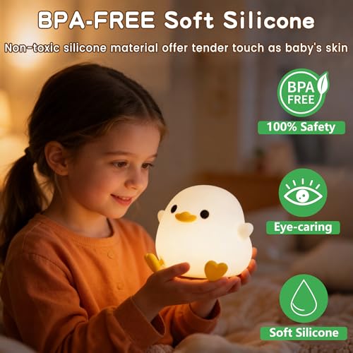 Duck Night Light, Cute DoDo Duck Lamp, Squishy Silicone Dimmable Bedside Light for Baby Nursery with Timer, Rechargeable Touch Nightlight for Boys Girls Room Decor, Birthday Gift for Kids