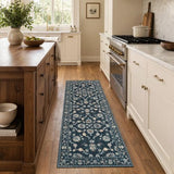jinchan 2x5 Traditional Floral Runner Rug, Washable Rug, Midnight Blue