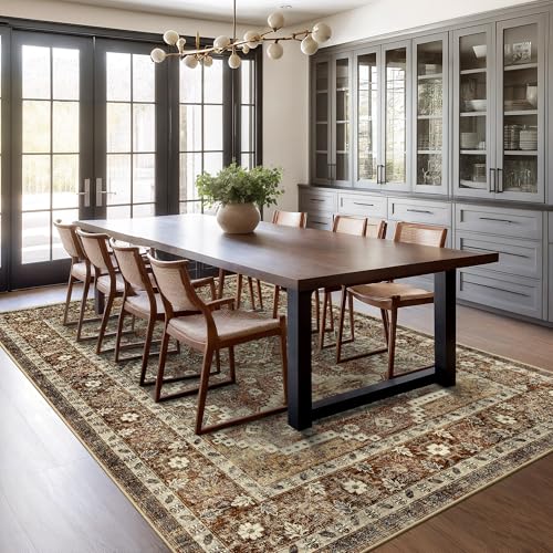 Rugland 5x7 Area Rugs for Living Room, Vintage Washable Area Rug, Rust