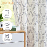 jinchan Boho Linen Blend Beige Farmhouse Curtains 84 Inch Length 2 Panels Set Blue Embroidered Leaf Living Room Ogee Geometry Drapes Light Filtering Curtains Grommet Blue on Flax