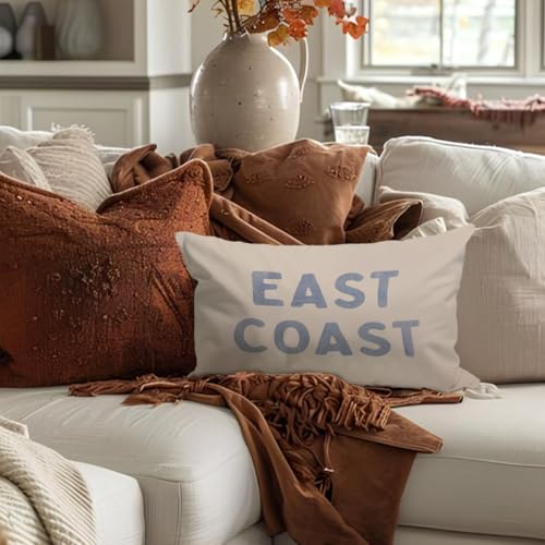 Coastal Decor, Blue Coastal Throw Pillow Cover 12x20, Coastal Room Decor, Blue Dorm Decor, Coastal Preppy Trendy Retro East Coast Coquette Decor for Girls Room College Sofa Couch