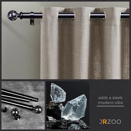 Black Curtain Rods for Windows 28 to 48 Inch, 1'' Heavy Duty Adjustable Drapery Rod with Unique Crystal Ball Finials, Modern Decorative Curtain Rod,Size; 30-60''