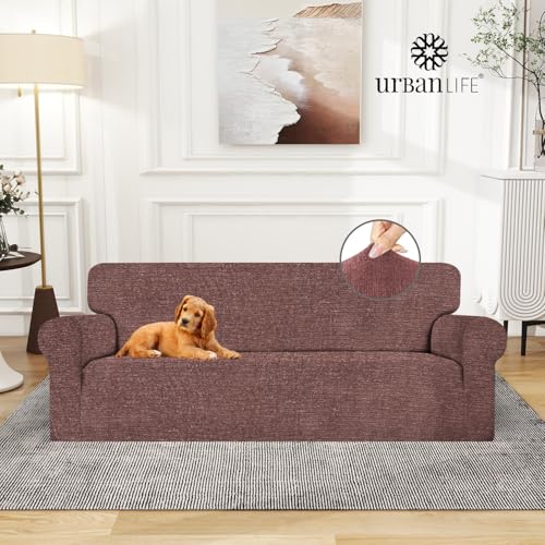 URBANLIFE Stretch Sofa Covers & Loveseat Couch Covers for Living Room Slipcover Set, 2-Pieces Machine Washable Couch Cover, Chocolate