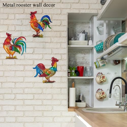 Tuokiuhn Rooster Metal Wall Art Decor Rooster Kitchen Decor Chicken Decor Living Room Bedroom Farmhouse Cabin Country Hanging Decorations Outdoor Garden Fence Art.