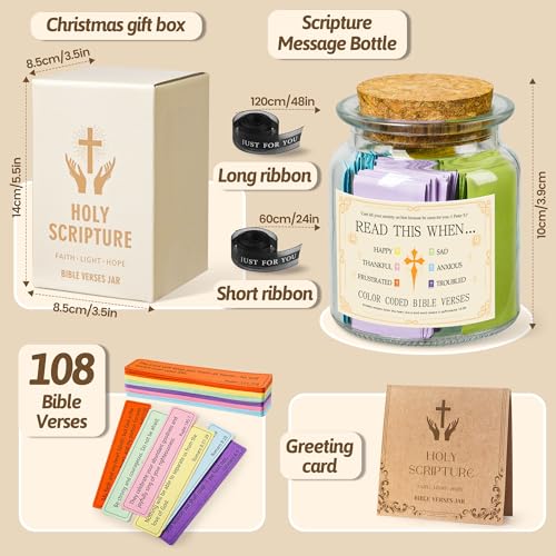 Bible Verse Jar for Women, Read Me When Bible Verses Jar, 108 Scripture Notes in Soft Morandi Colors, Christian Gifts for Women