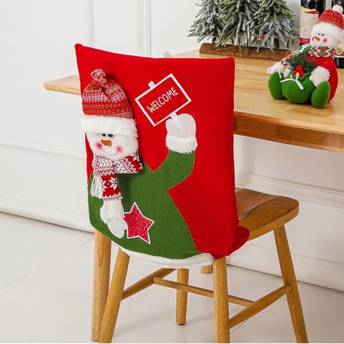 Christmas Chair Back 3D Santa Snowman Chair Slipcovers for Dining Room Restaurant Home Party Christmas Decoration