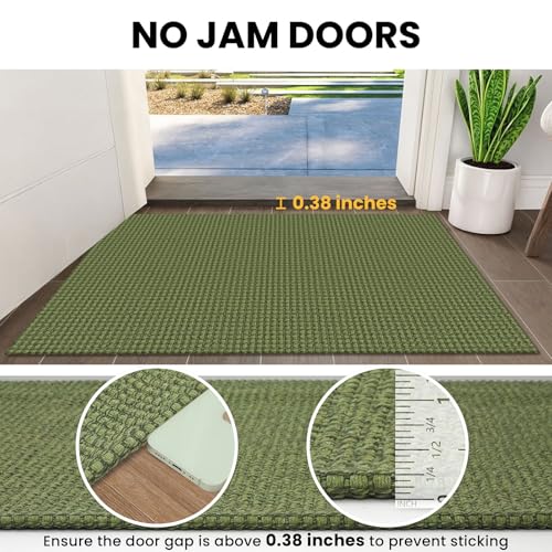 Washable Runner Rug 3x12 Non Slip Rubber Backed Extra Long Hallway Runner Entryway Runner Indoor, Kitchen Rugs Woven Cotton Floor Carpet for Hall Entrance, Olive Green/Earthy Green
