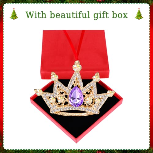 WaaHome Metal Crown Christmas Ornaments Purple and Gold Queen Crown Keepsake Ornaments for Christmas Tree Decorations Gifts for Women Girls Mom Sisters Kids