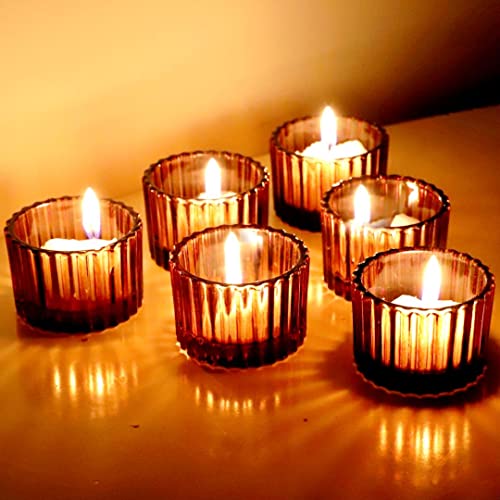 Amber Tealight Candle Holder Set of 24, Glass Votive Candle Holders