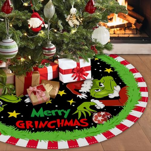 Christmas Tree Skirt 48 Inch, Soft and Funny Merry Christmas Tree Collar Farmhouse Xmas Holiday Decoration (Style B)