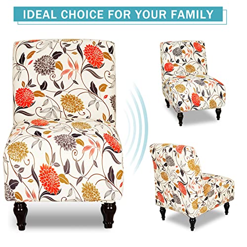 Iauddy Armless Accent Slipper Chair Cover Slipcover,Stretch Spandex Printed Removable Non-Slip Silp Cover for Accent Chair Without Arms Furniture Protector for Living Dining Room(Beige/Orange, 1)