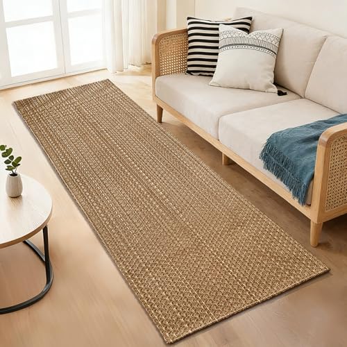 Tan Brown Boho Faux Jute Runner Rug 2x8 ft,Braided Non Slip Hallway Rug