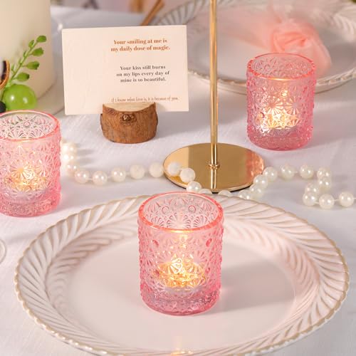 Lanttu 36 Pack Pink Votive Candle Holder, Flower Tea Lights Candles Holders for Wedding Table Centerpieces, Birthday Parties, Anniversary, Pink Bridal Shower and Holiday Decorations