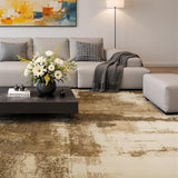 5x7 Brown Washable Area Rug Non-Slip Faux Wool Abstract Rug