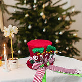 Lordaeron Christmas Tree Topper Hat,Large Red Velvet Hat with Elf Legs and Lengthened Bowknot Christmas Tree Decorations Tabletop Ornaments for Holiday Home Decor
