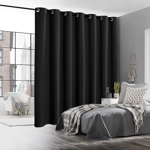 RYB HOME Extra Wide Curtains Blackout - 100% Privacy Backdrop Curtains & Drapes for Sliding Glass Door Bedroom Patio Large Window Decor Shared Office Partition Screen, W 100 x L 84, Black, 1 Panel
