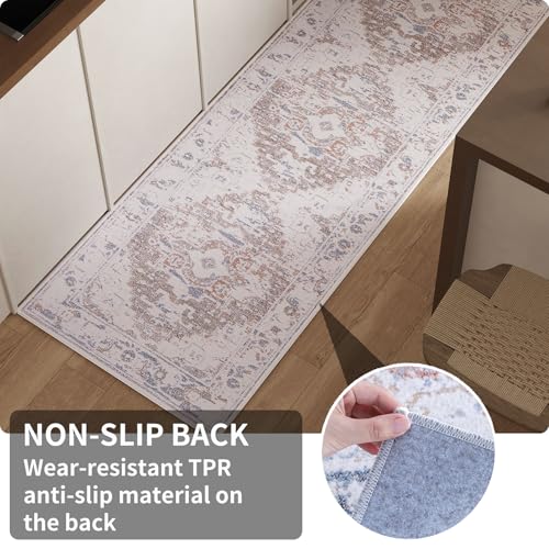 Vintage Runner Rug Non Slip for Hallway Bathroom Kitchen 2x6 ft, Ultra Soft Boho Carpet Runner with Low Pile Design Machine Washable Runner Rugs for Entryway Laundry Living Room