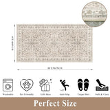 4x8 Rug Washable for Entryway Kitchen – Non-Slip Rubber Backed Area Rug for Hallway Bedroom Living Room Office,Boho Floral Low Pile Thin Floor Indoor Mat (Beige,4x8)