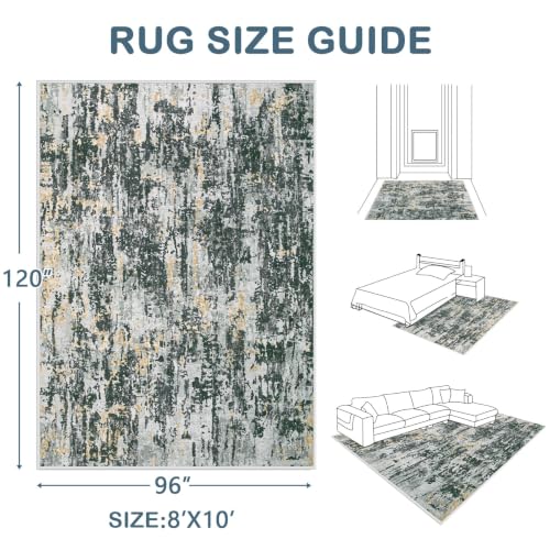 Area Rugs 8x10 Living Room: Washable Rug Modern Abstract Large Rugs Soft Non Slip Neutral Rug Stain Resistant Indoor Carpet for Bedroom Kitchen Dining Room Home Office Rugs(Black Grey Gold,8'x10')