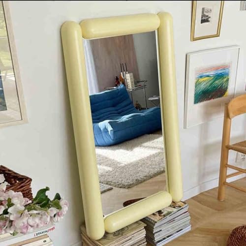 Wall Mirror Full Length Mirror,Standing Mirror Full Body,Large Floor Mirror for Wall Door Bedroom Bathroom Living Room with Wooden Frame yellow-80 * 180CM