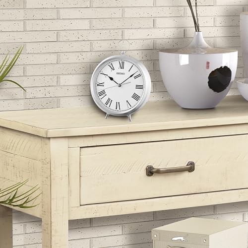 SEIKO QXG155SLH Aluminum Silver Case Table Clock, Silver 9 x 7 Inches