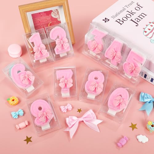 AKURIEEY Pink 1st Birthday Candle Bow Numbers 1 Candle Cake Topper Cupcake Decorations Party Decor for Girls and Women Anniversary Celebrations Supplies