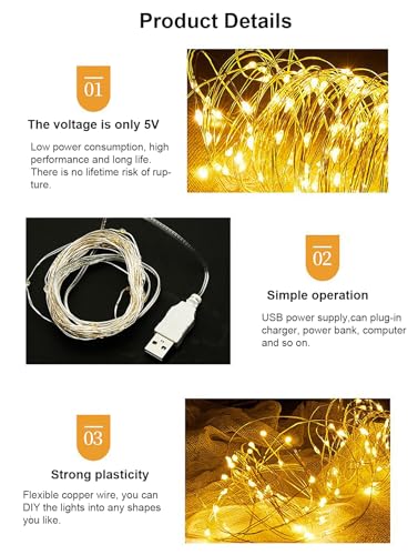 Sokelinn-six 2m 20 LEDs Fairy String Lights, USB Powered String Light for Desk Office Christmas Tree Party Decoration (Warm, 2)
