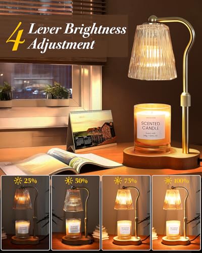 Candle Warmer Lamp, Wax Melt Warmer with 2 Bulbs for Scented Jar Candles, with Timer Dimmer Adjustable Height, Home Decor Gift for Girl Friend Mom Sister Women, No Flame No Smoke Warming Light, Amber