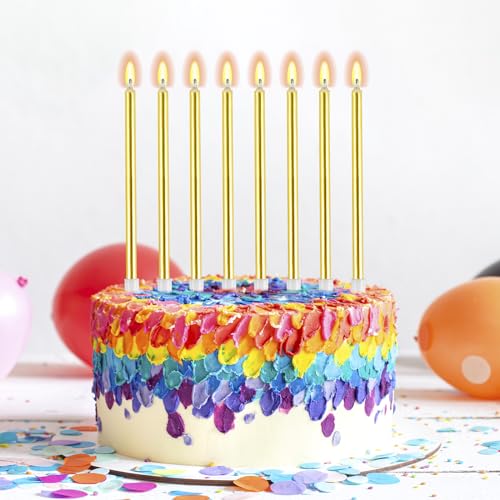 BEAN LIEVE 30-Count Gold Long Thin Metallic Birthday Candles, Cake Candles, Birthday Parties, Wedding Decorations, Party Candles, Cake Decorations