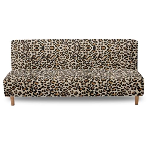Leopard Print Easy-Going Stretch Futon Slipcover Armless Futon Bed Cover Furniture Protector Without Armrests with Elastic Bottom for Kids