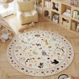 Rugcomf Round Area Rug 6ft Washable Non Slip Floral Animal Cat, Beige