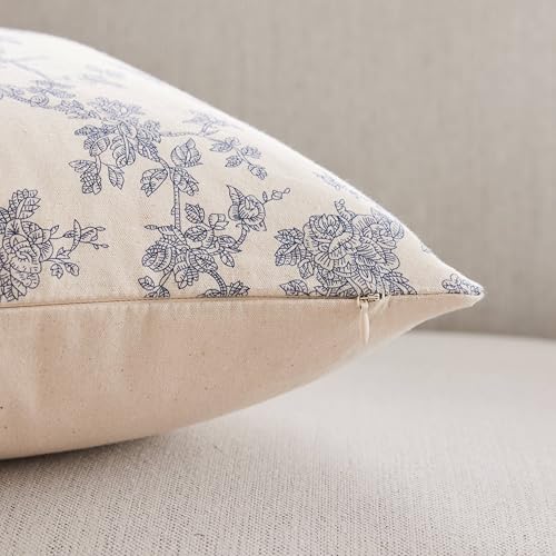 100% Cotton French Pastoral Throw Pillow Covers Set of 2, 18x18 Inch Blue Farmhouse Decorative Cushion Covers for Sofa Bed Living Room Home Decor